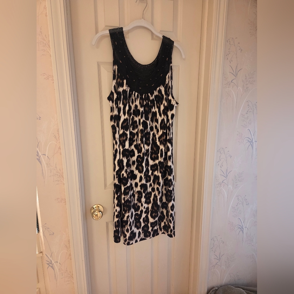 Dana Buchman Black and Cream Animal Print Midi Dress